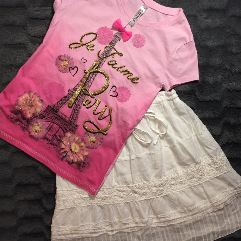 Beautees Clothing Pink Graphic T-shirt/White Skirt